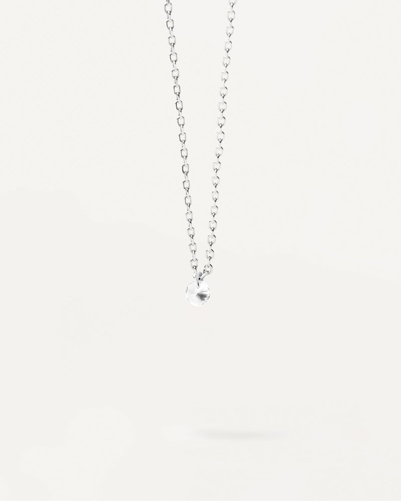 Sterling silver minimal necklace with round zirconia pendant