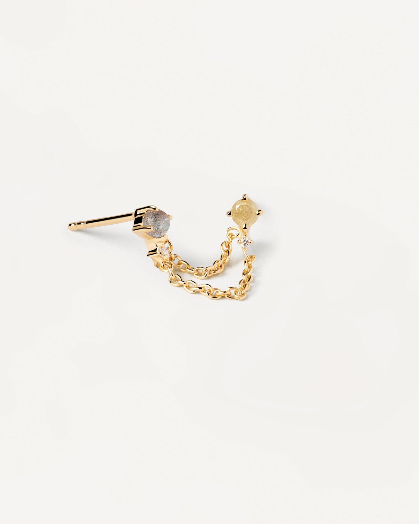 Gold-plated double stud earring with gemstones