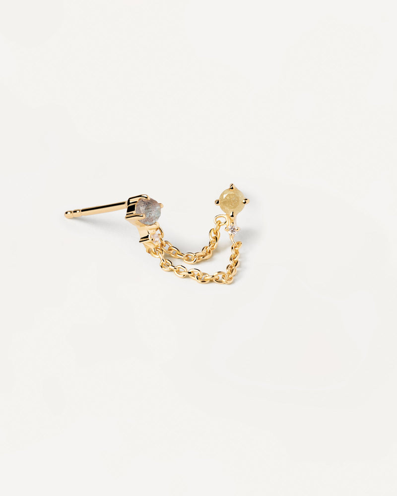 Gold-plated double stud earring with gemstones