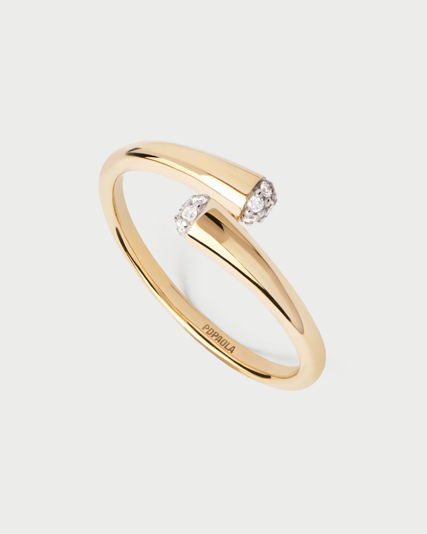 Pass Through Rings Sculptural bypass ring with two overlapping bands set with pavé lab ...