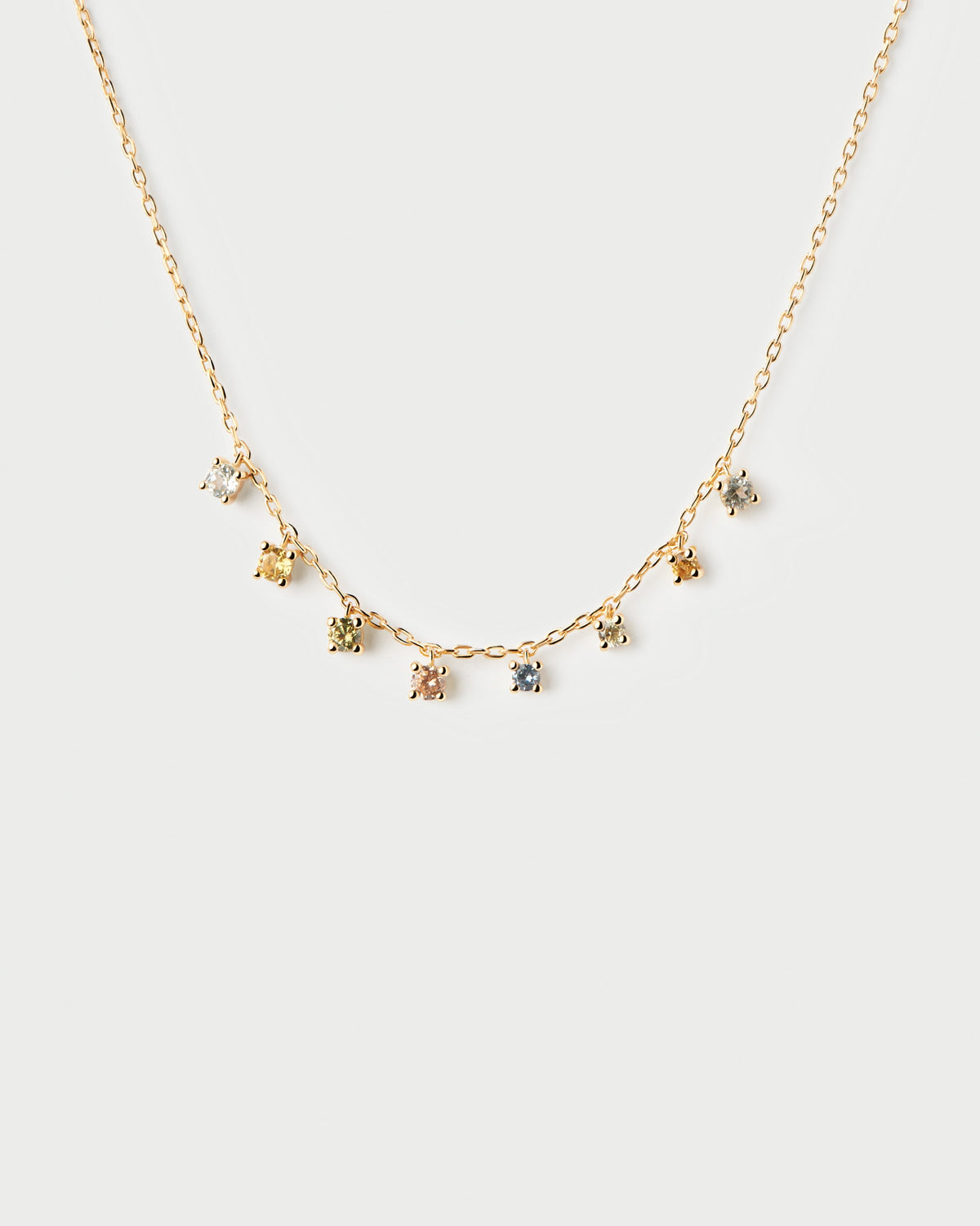 Collana a catena placcata oro con otto ciondoli di zirconi multicolore