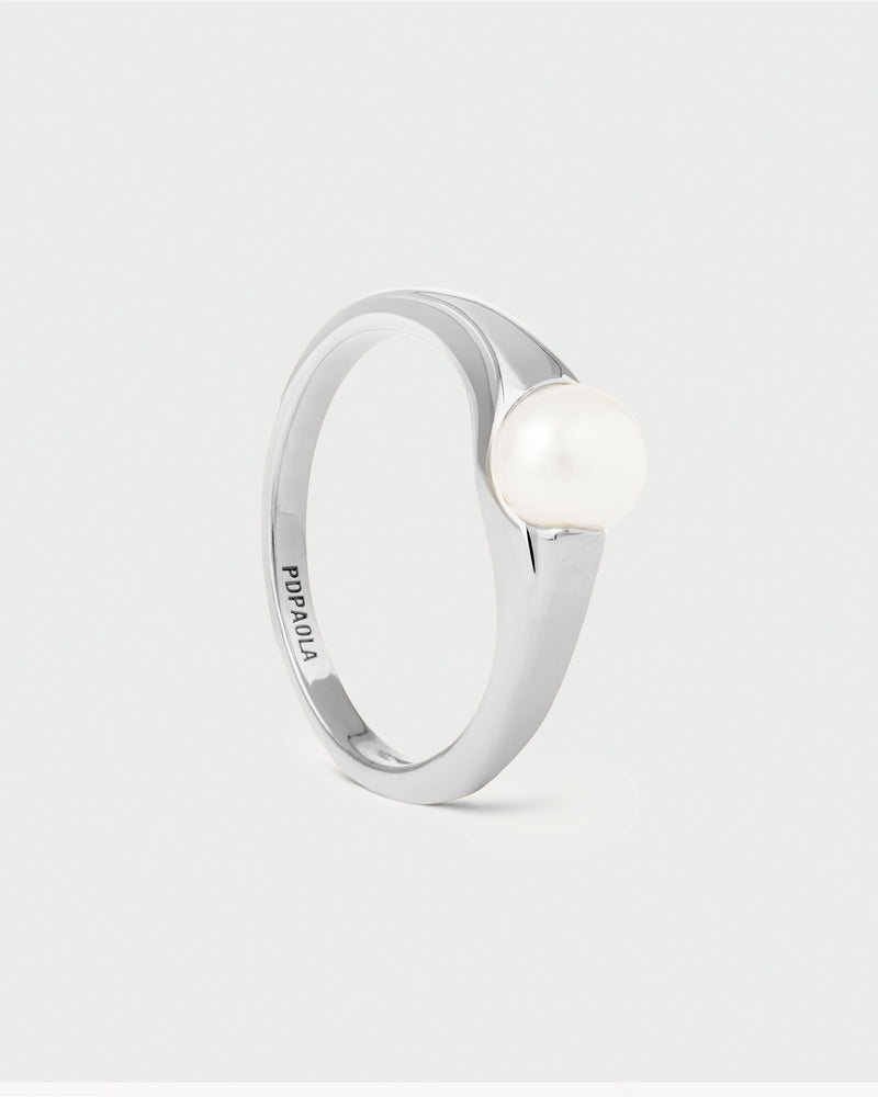 Delicate sterling silver ring with a pearl accent