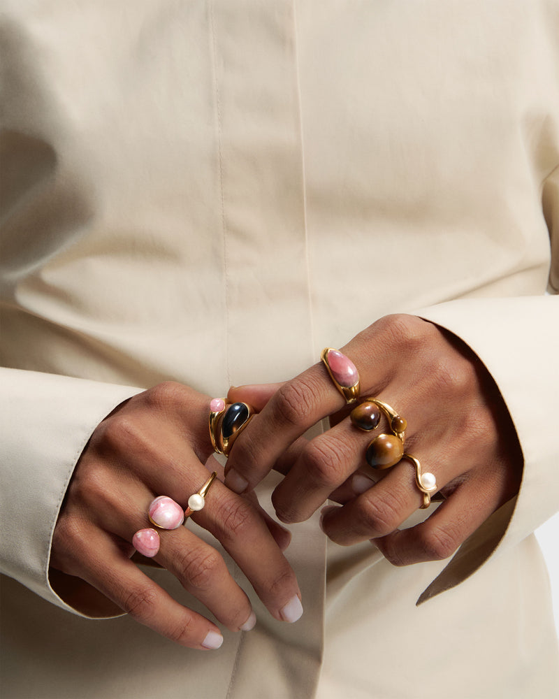 Orion-Ring aus Rhodochrosit - 
  
    Natürlicher Edelstein / 18K Vergoldet
  
