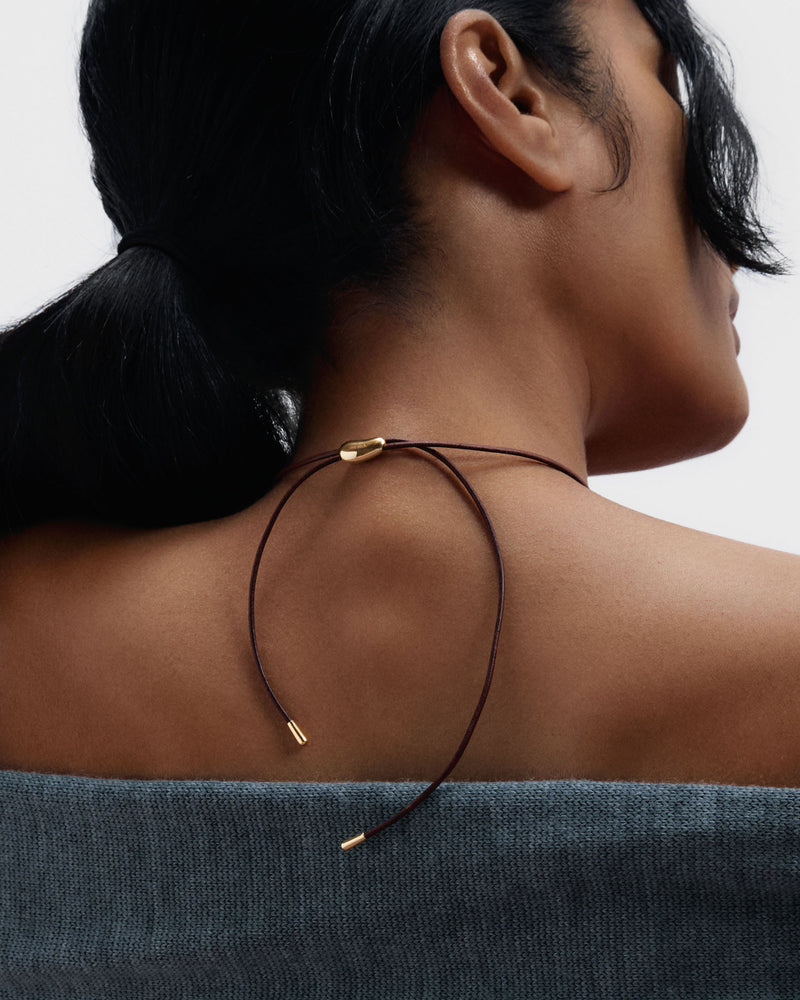 Collier à cordon Luna en quartz - 
  
    Gemme Naturelle / Plaqué Or 18K
  

