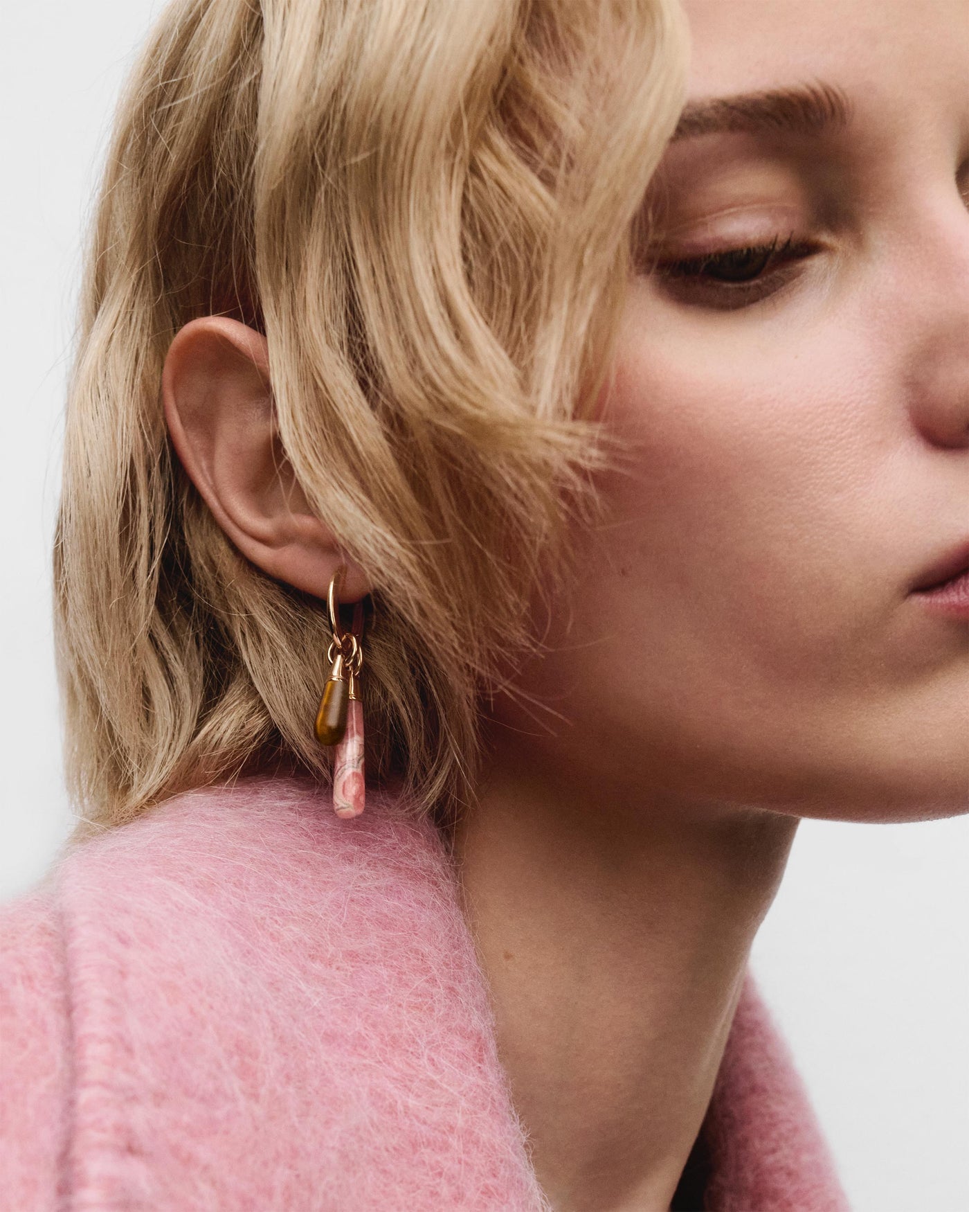 Créole individuelle Jupiter Large en rhodochrosite - 
  
    Gemme Naturelle / Plaqué Or 18K
  
