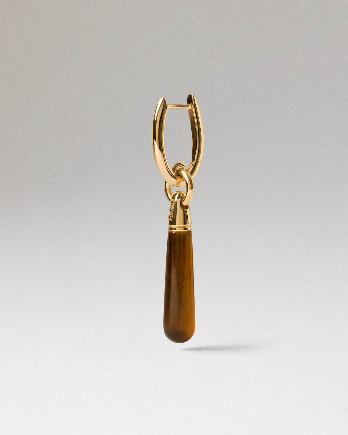 Gold-plated single hoop with a brown gemstone drop pendant