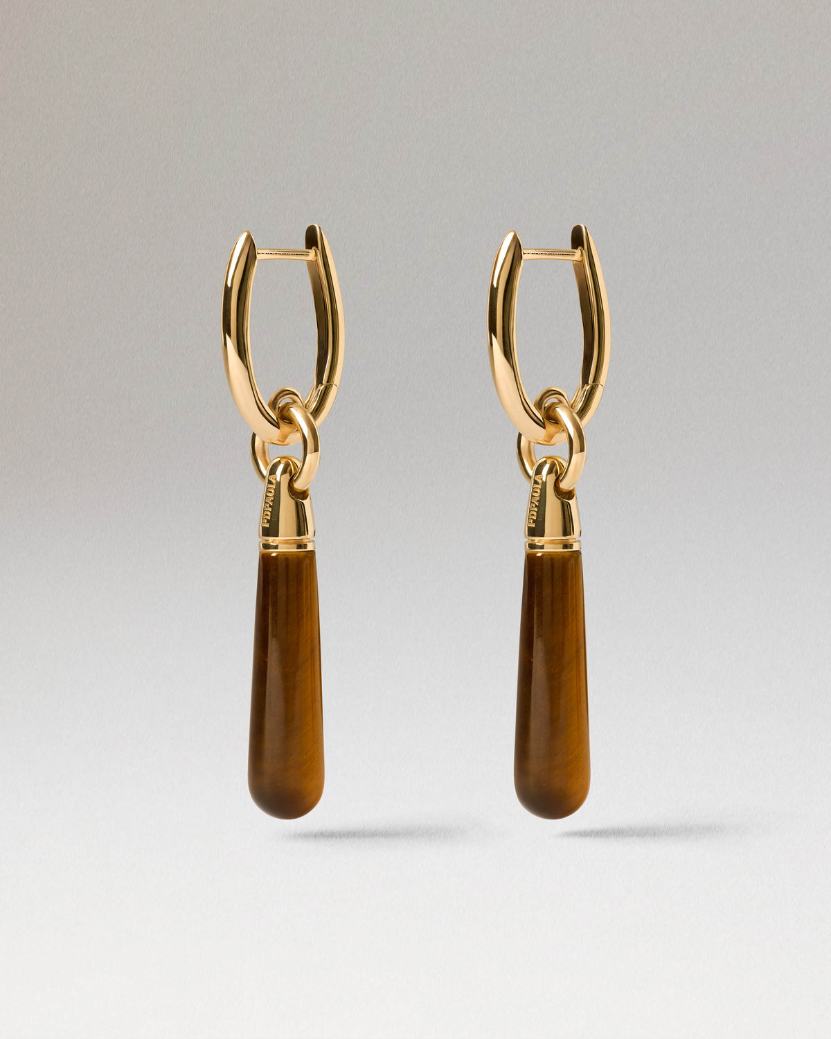 Tiger Eye large Jupiter single hoop - Natural Gemstones / 18K Gold plating