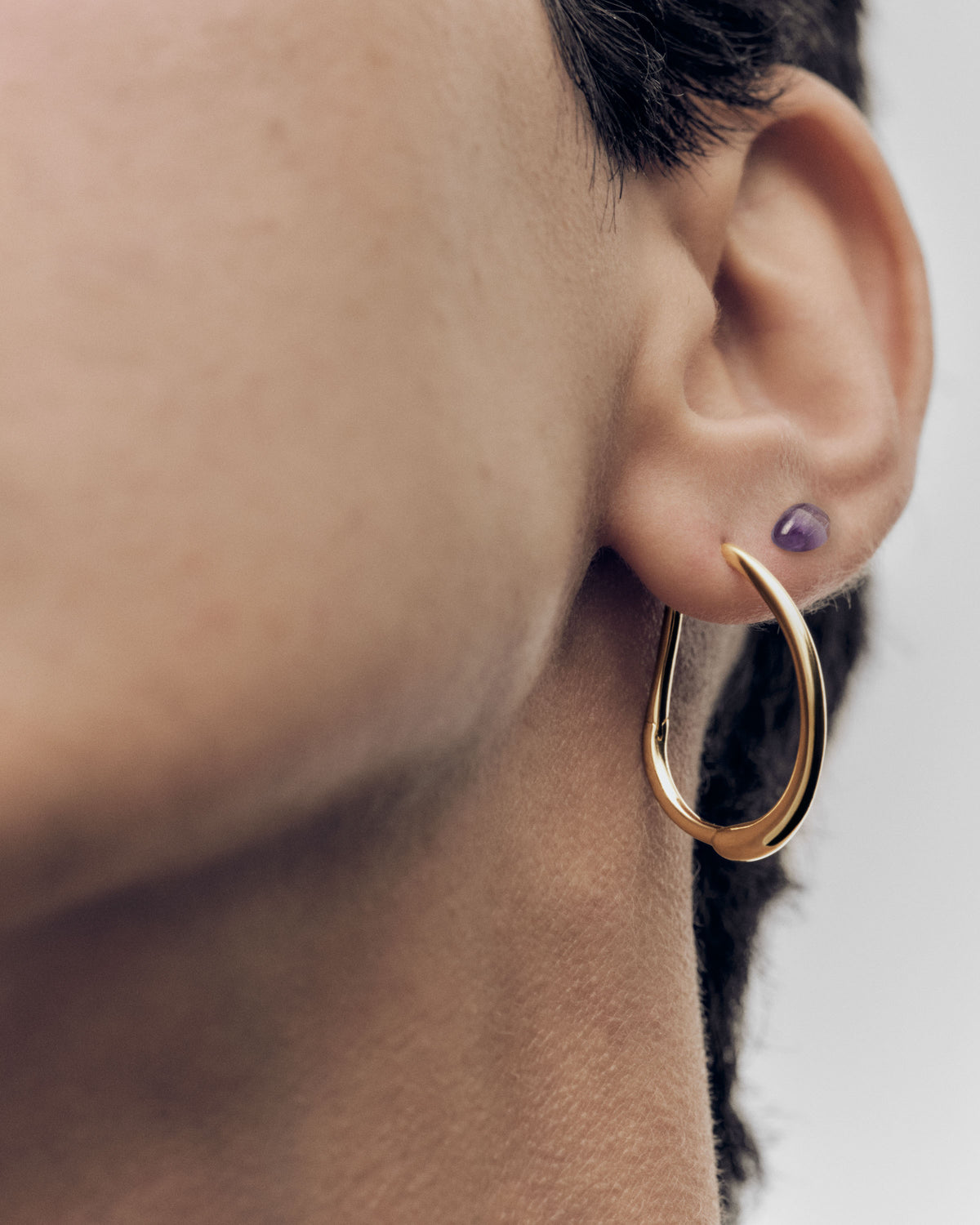 Amethyst Gravity piercing ohrringe - Natürlicher Edelstein / 18K Vergoldet