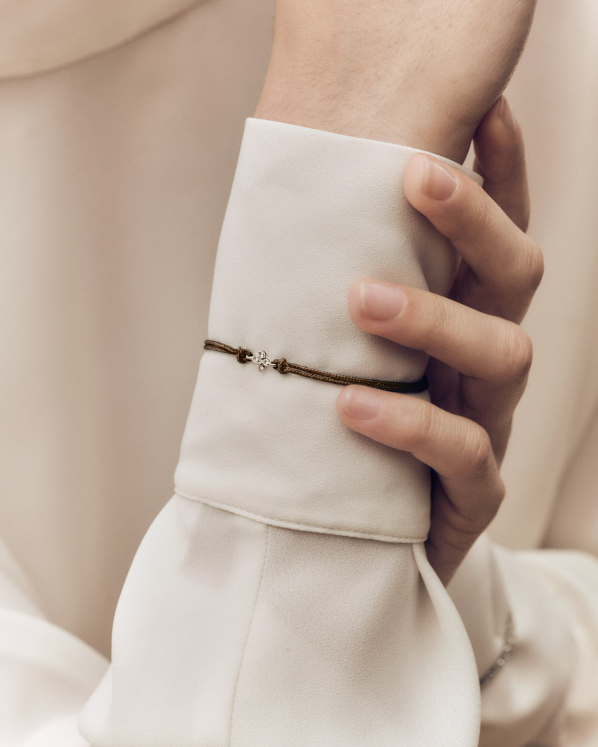 Diamonds and White Gold Maggie Taupe Cord Bracelet - Diamonds / 18K White Gold