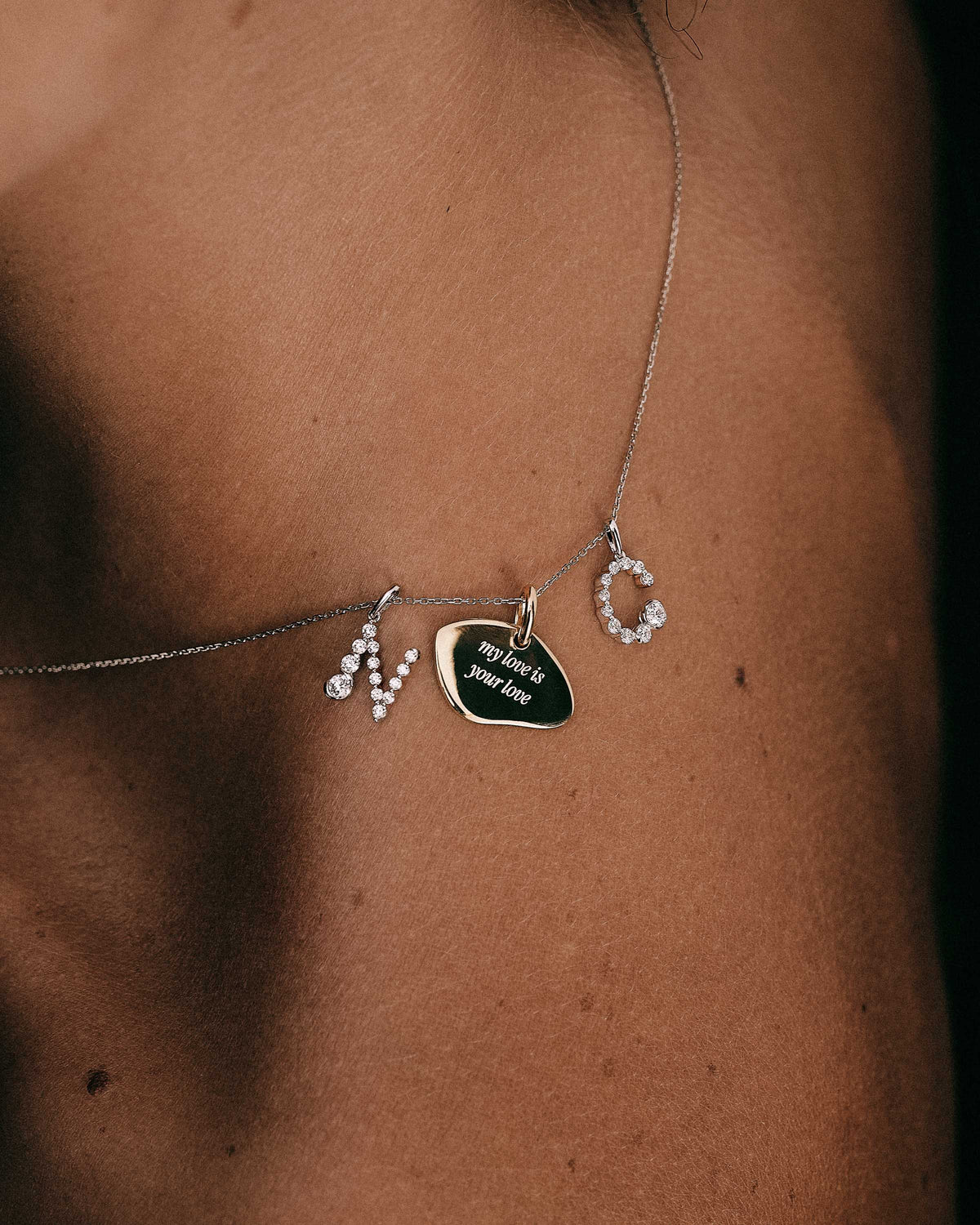 Diamonds and white gold N initial pendant - Diamonds / 18K White Gold