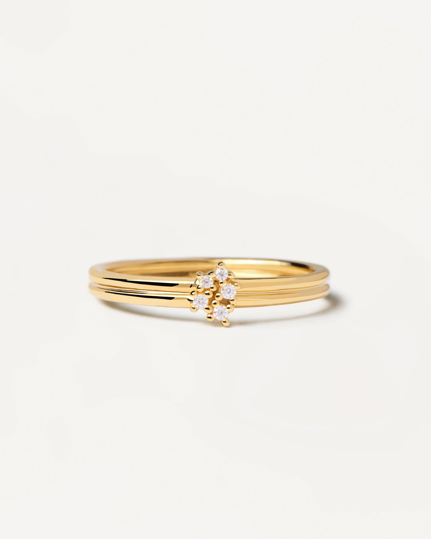 Gold-plated silver ring with two bands set with five dainty zirconias