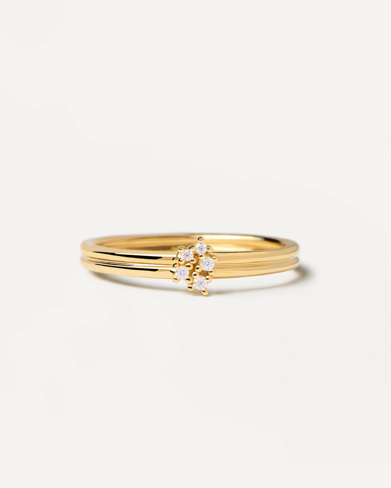 Gold-plated silver ring with two bands set with five dainty zirconias
