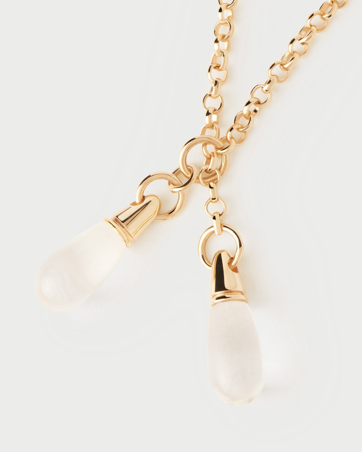Gold-plated sliding Y chain necklace with two transparent gemstone 