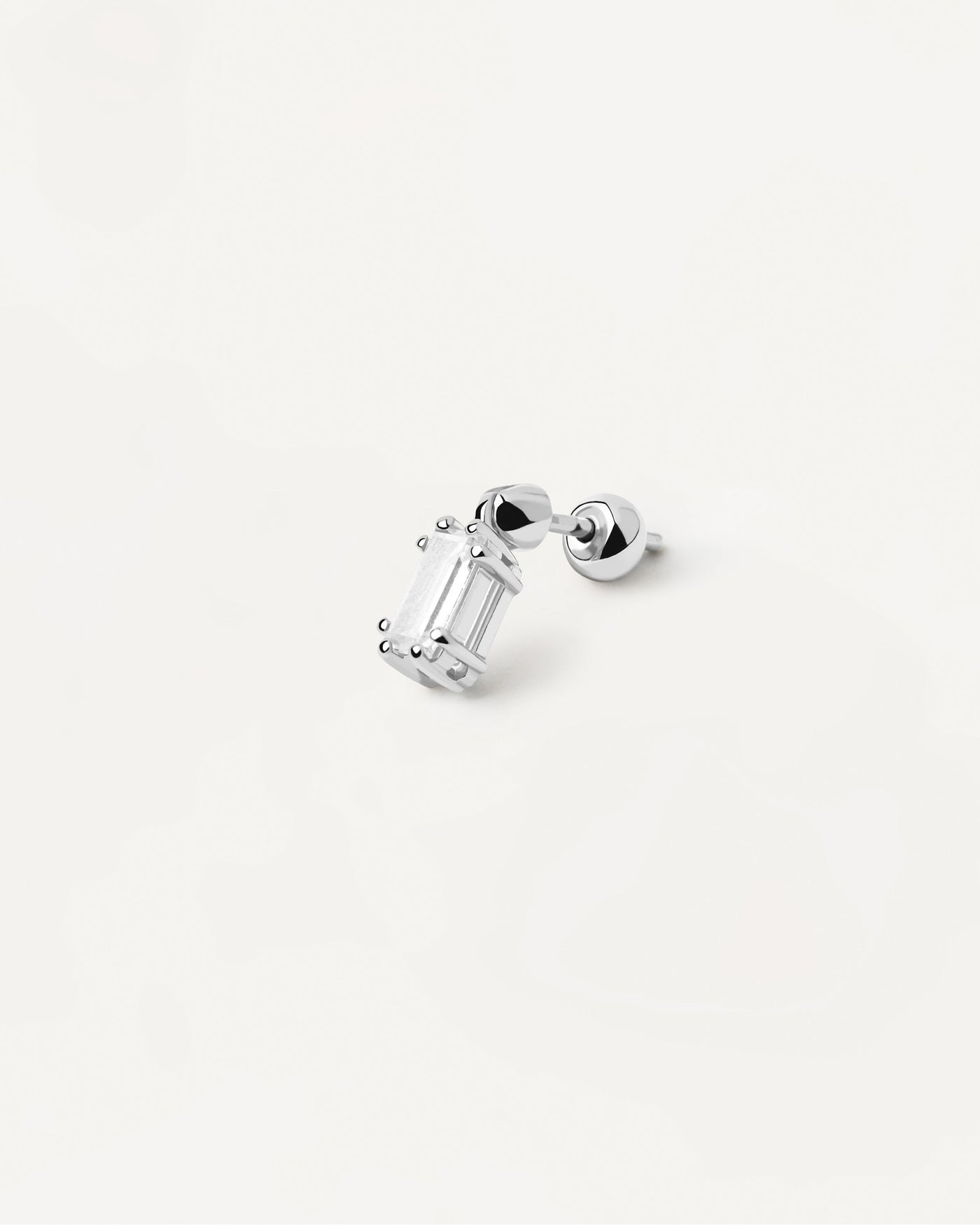 Sterling silver ear piercing with baguette cut white zirconia