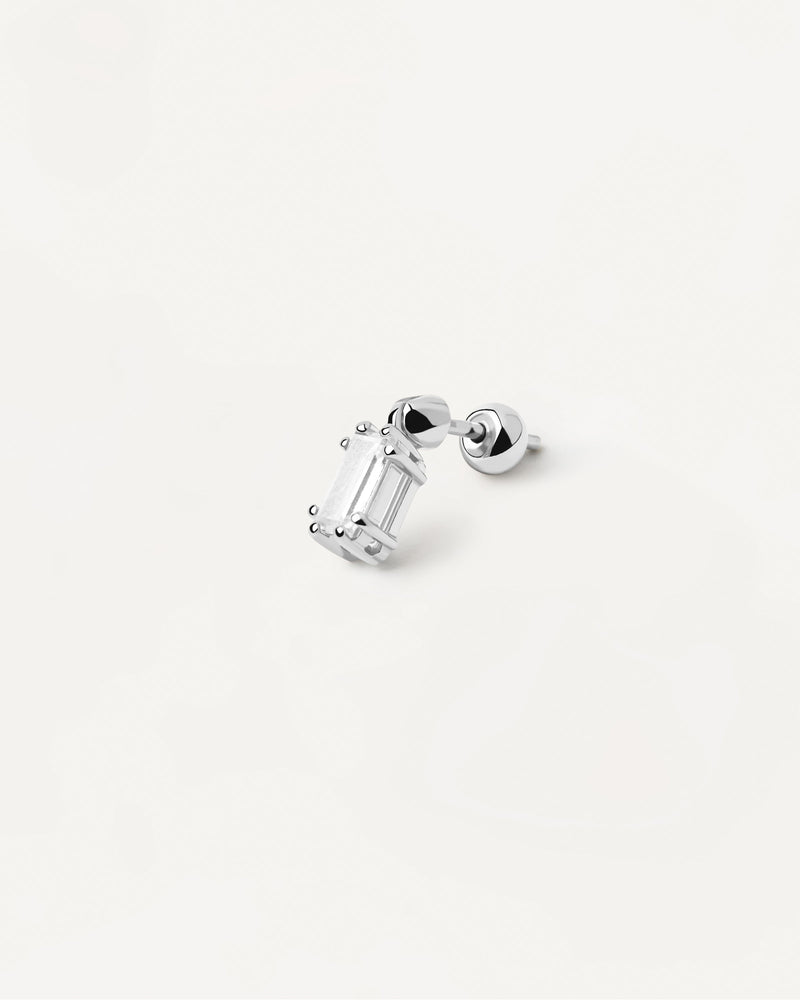 Sterling silver ear piercing with baguette cut white zirconia