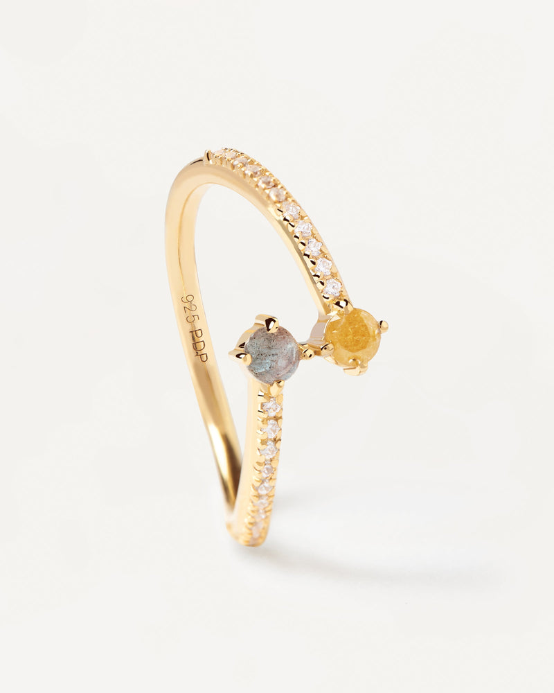 Gold-plated you-and-me ring with gemstones