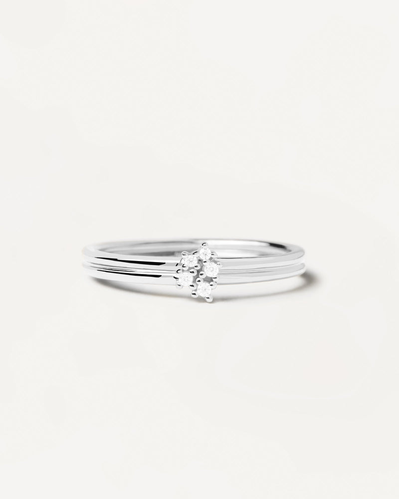 Sterling silver ring with two bands set with five dainty zirconias