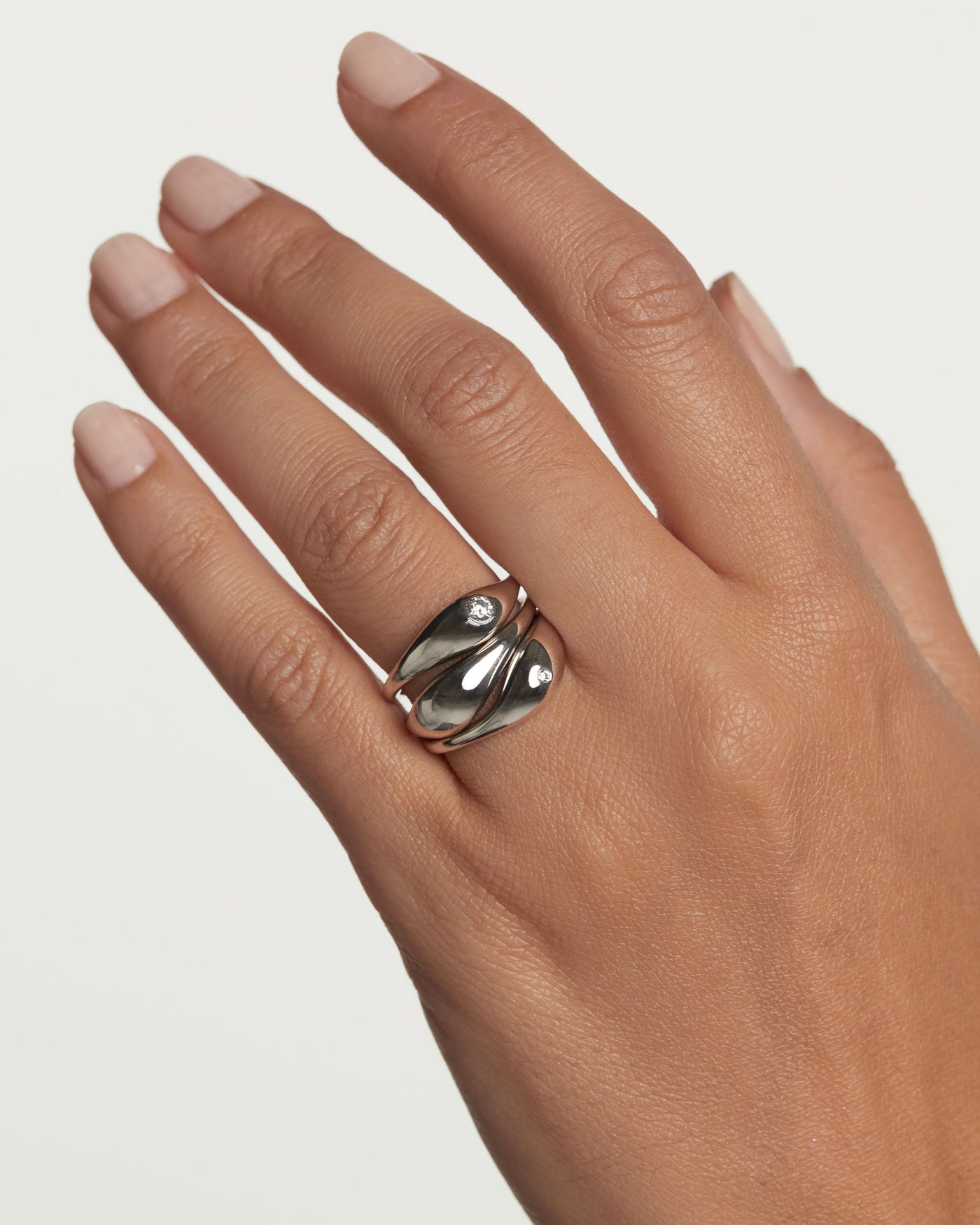 Bagues Empilables En Argent Sterling 925 - Lot De 3 (vague, Nœud Cœur, Plume), Plaquées Or Blanc 18K - 2