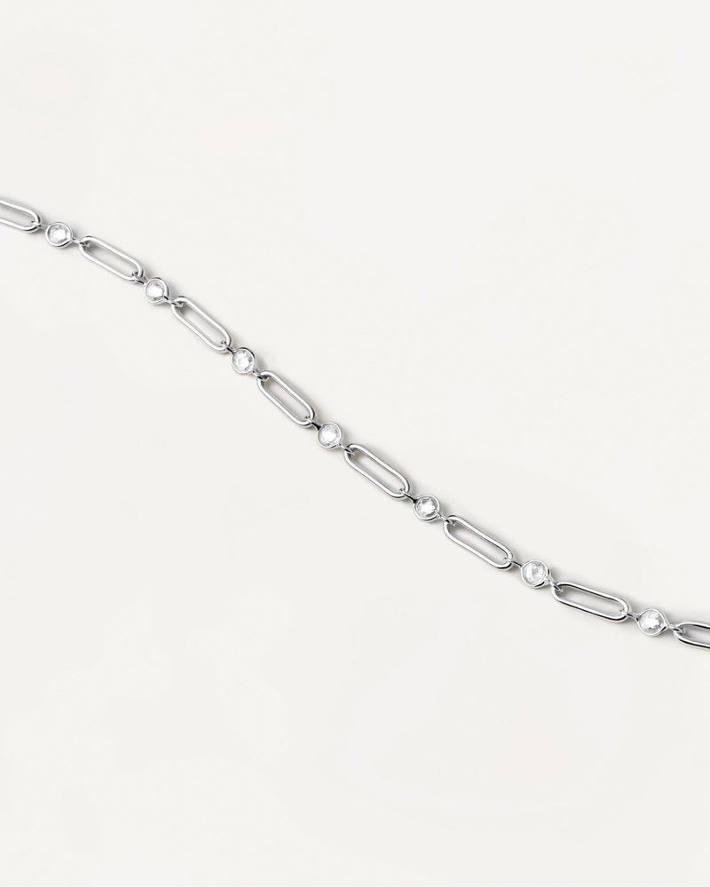 Large link bracelet in sterling silver set with white zirconia