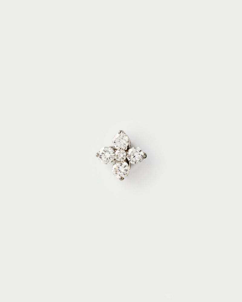 White gold single earring with a lab-grown diamond flower.