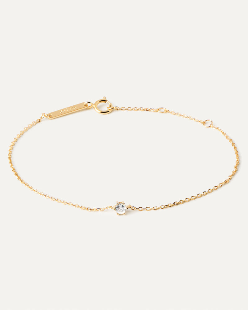 Thin chain bracelet in 18k gold plated silver and a white zirconia