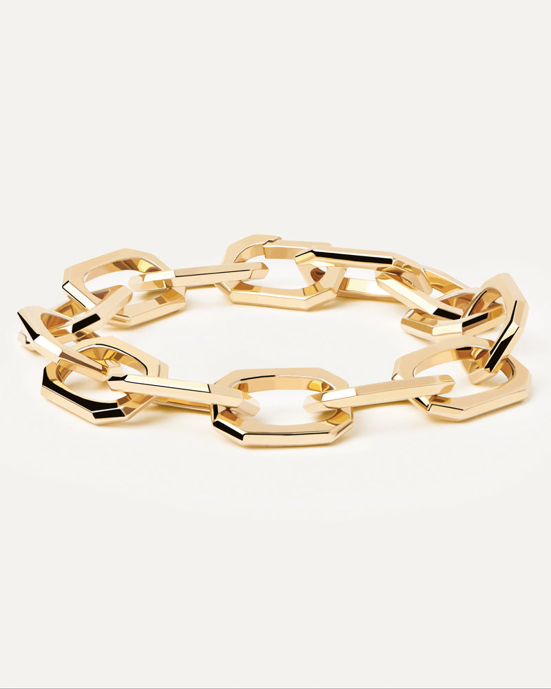 Cable chain bracelet with big octogonal links in 18K gold plating
