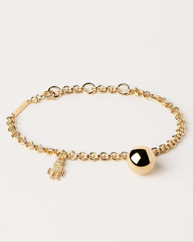 Gold-plated silver chain bracelet with robot and ball motives