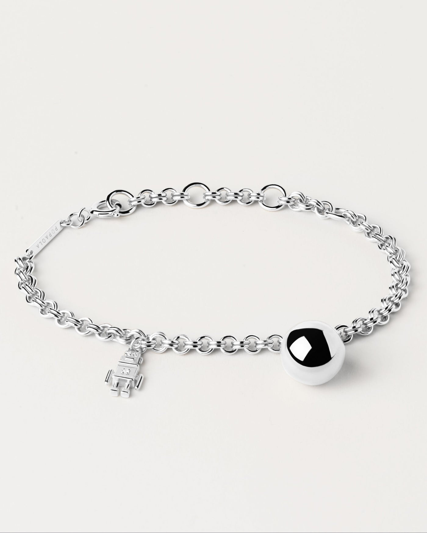 925 silver chain bracelet with robot and ball motives