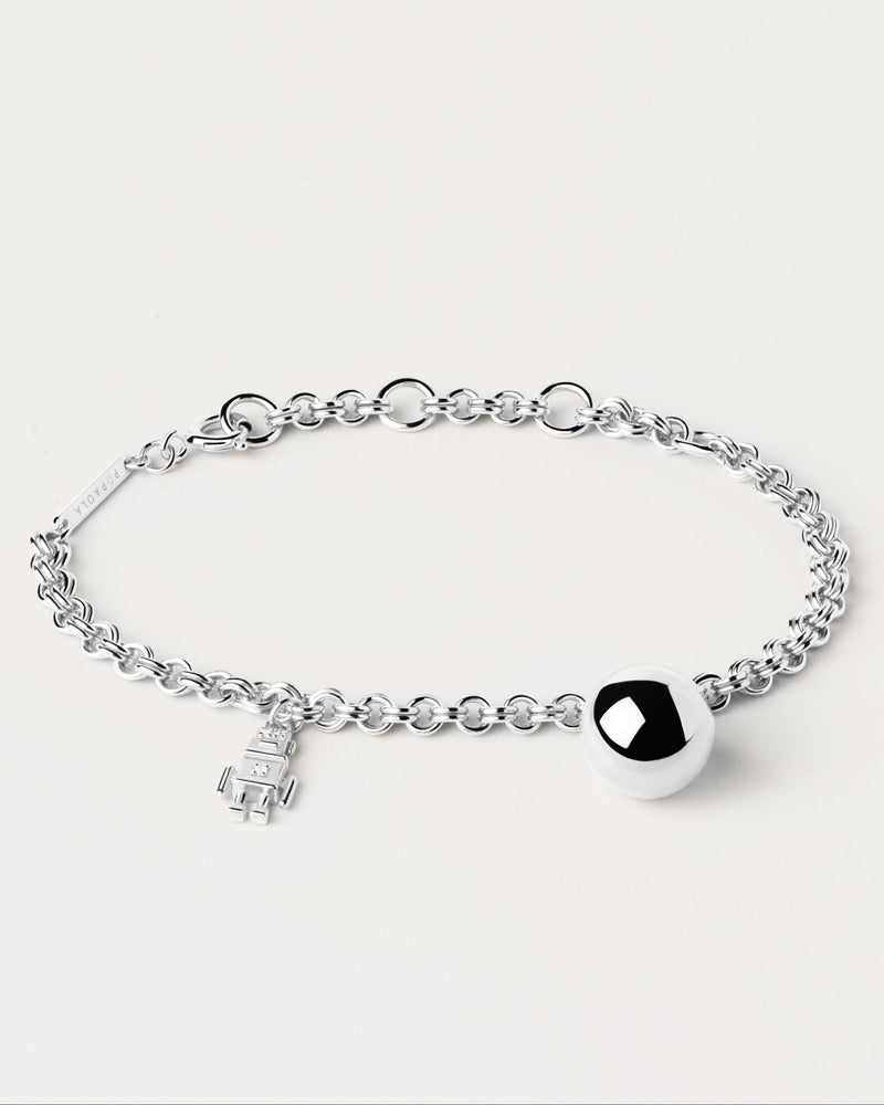 925 silver chain bracelet with robot and ball motives