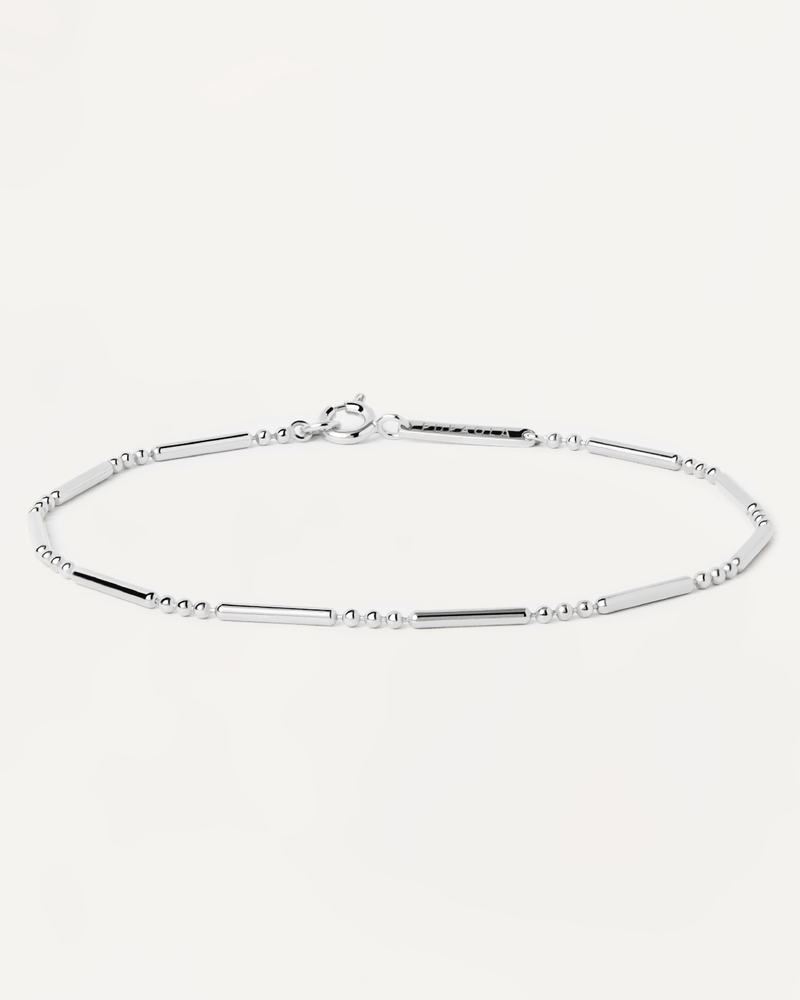 Ball and bar textured bracelet in sterling silver