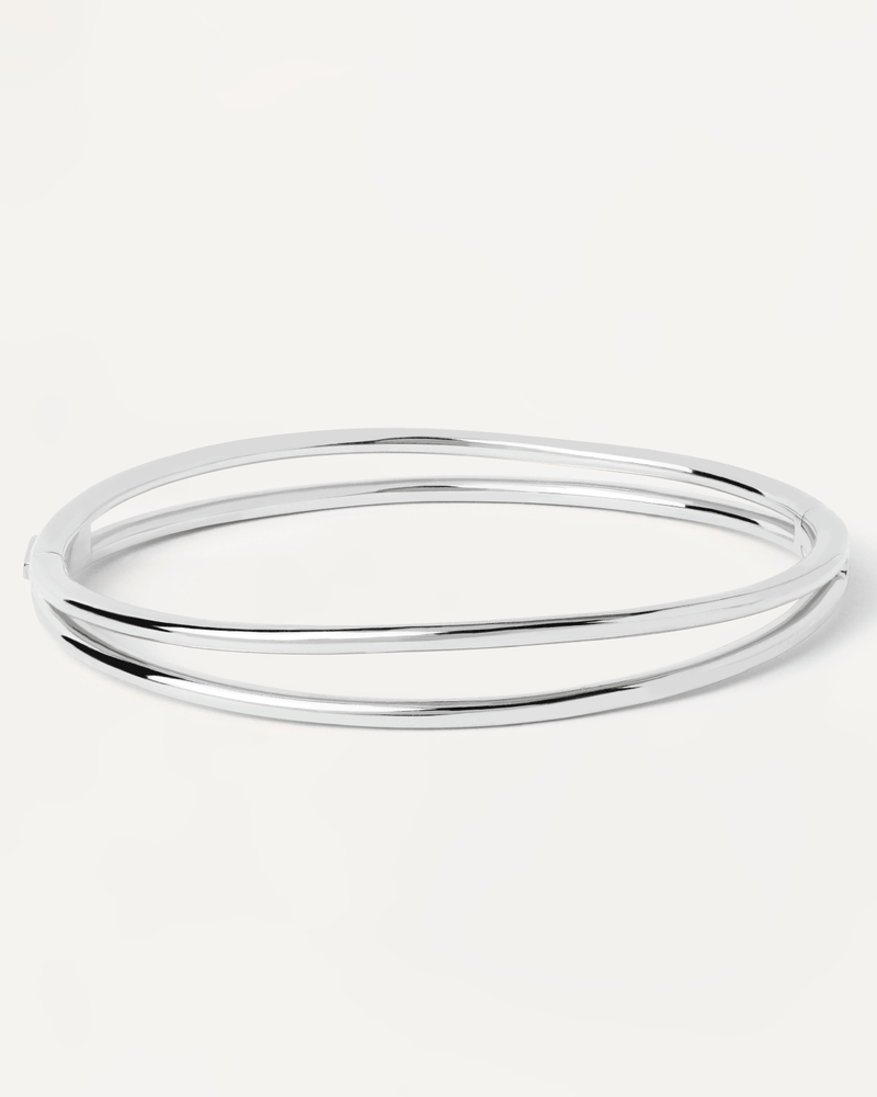 Hinged rigid bracelet with two bands in Sterling silver