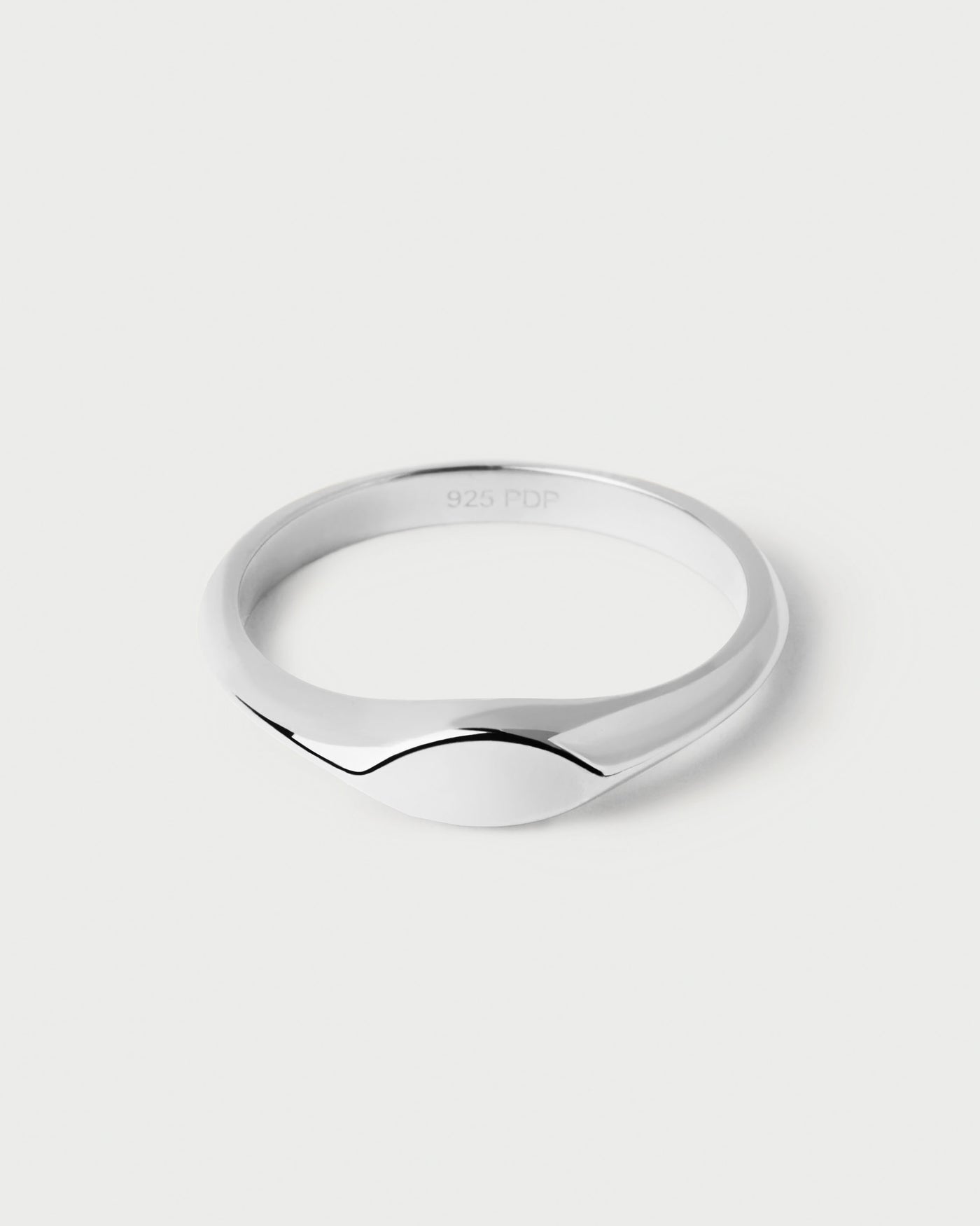 Sterling silver slim signet ring with eye shape plain design