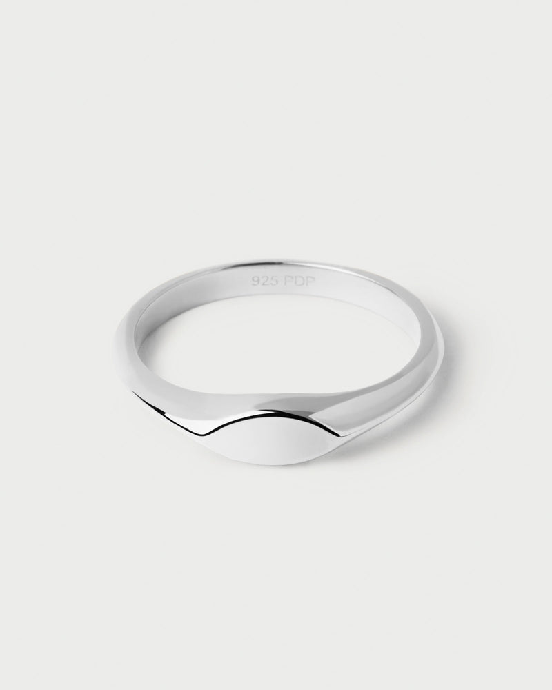 Sterling silver slim signet ring with eye shape plain design