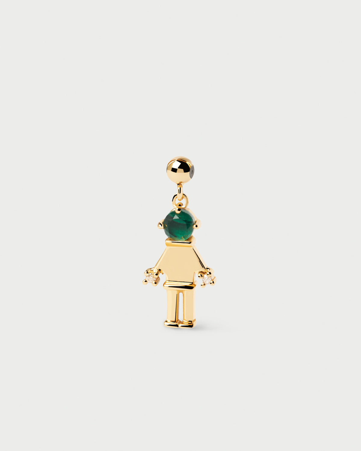Gold-plated silver human form for Charm necklace or bracelet with green gemstone